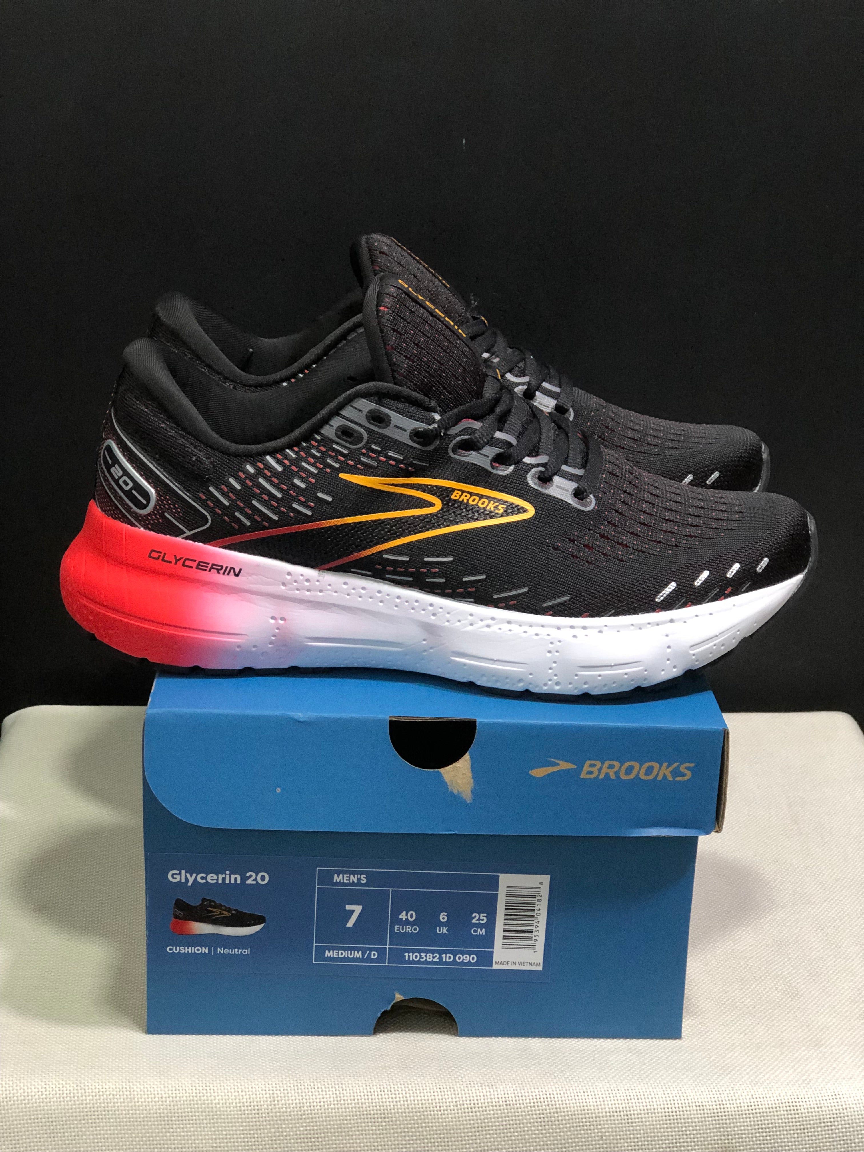Brooks Glycerin GTS 20 Shock-absorbing Wear-resistant Running Shoes Black/Red/Orange