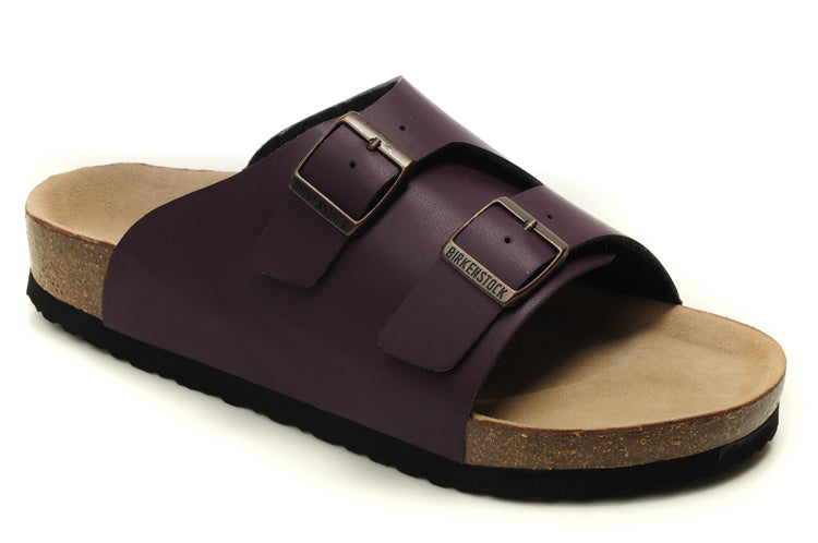 Birkenstock Two Buttons Dark Purple Matte Leather Fashion Slippers