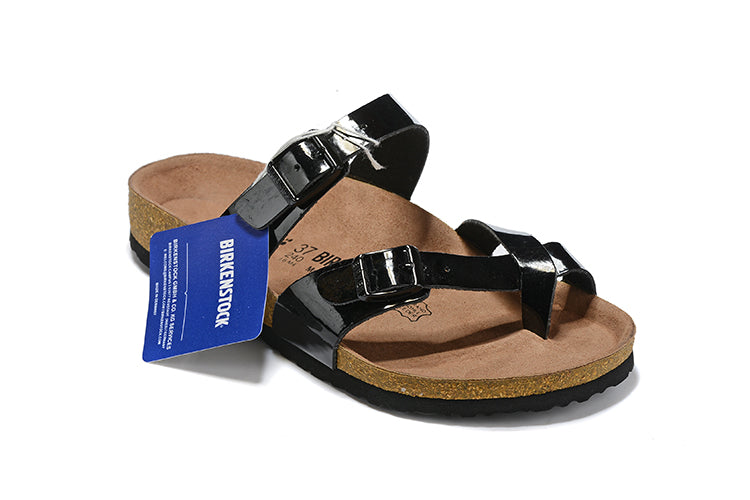 Birkenstock Two-Button Ringfinger Black Patent Leather Slippers