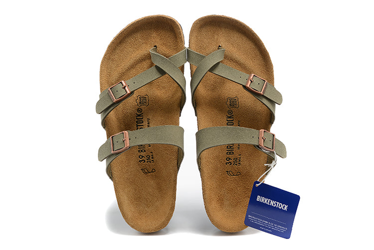 Birkenstock Two-Button Ringfinger Gray Green Scrub Leather Slippers