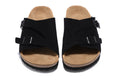 Birkenstock Two Buttons Black Scrub Leather Fashion Slippers