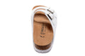 Birkenstock Two-Button White Matte Leather White Sole Slippers