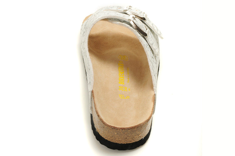 Birkenstock Two Buttons White Pattern Matte Leather Fashion Slippers