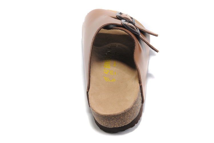 Birkenstock Two Buttons Brown Matte Leather Fashion Slippers