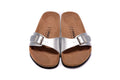 Birkenstock Single Button Silver Matte Leather Slippers