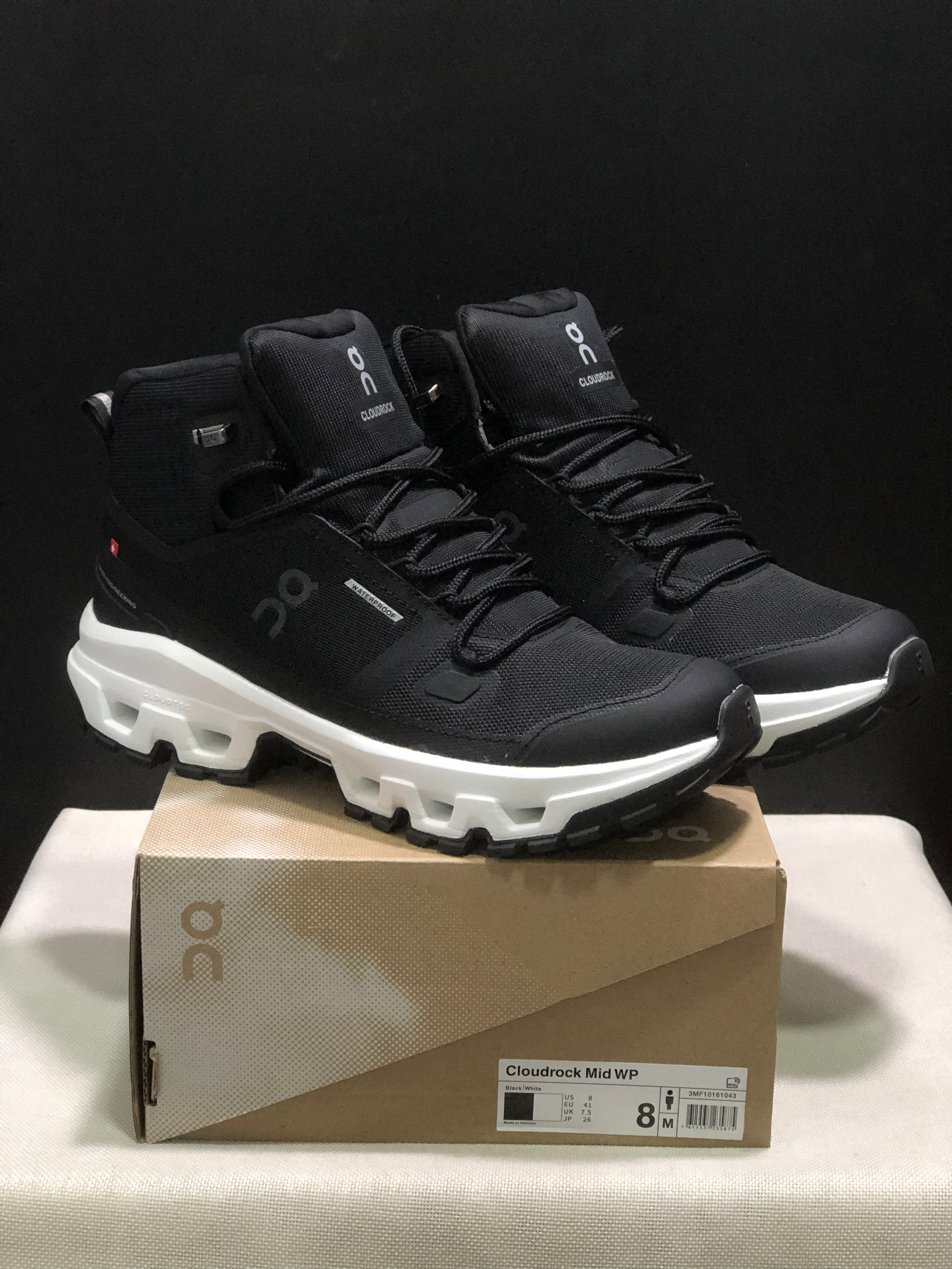 On Running Cloudrock Mid WP High-Top Hiking Shoes Black/White