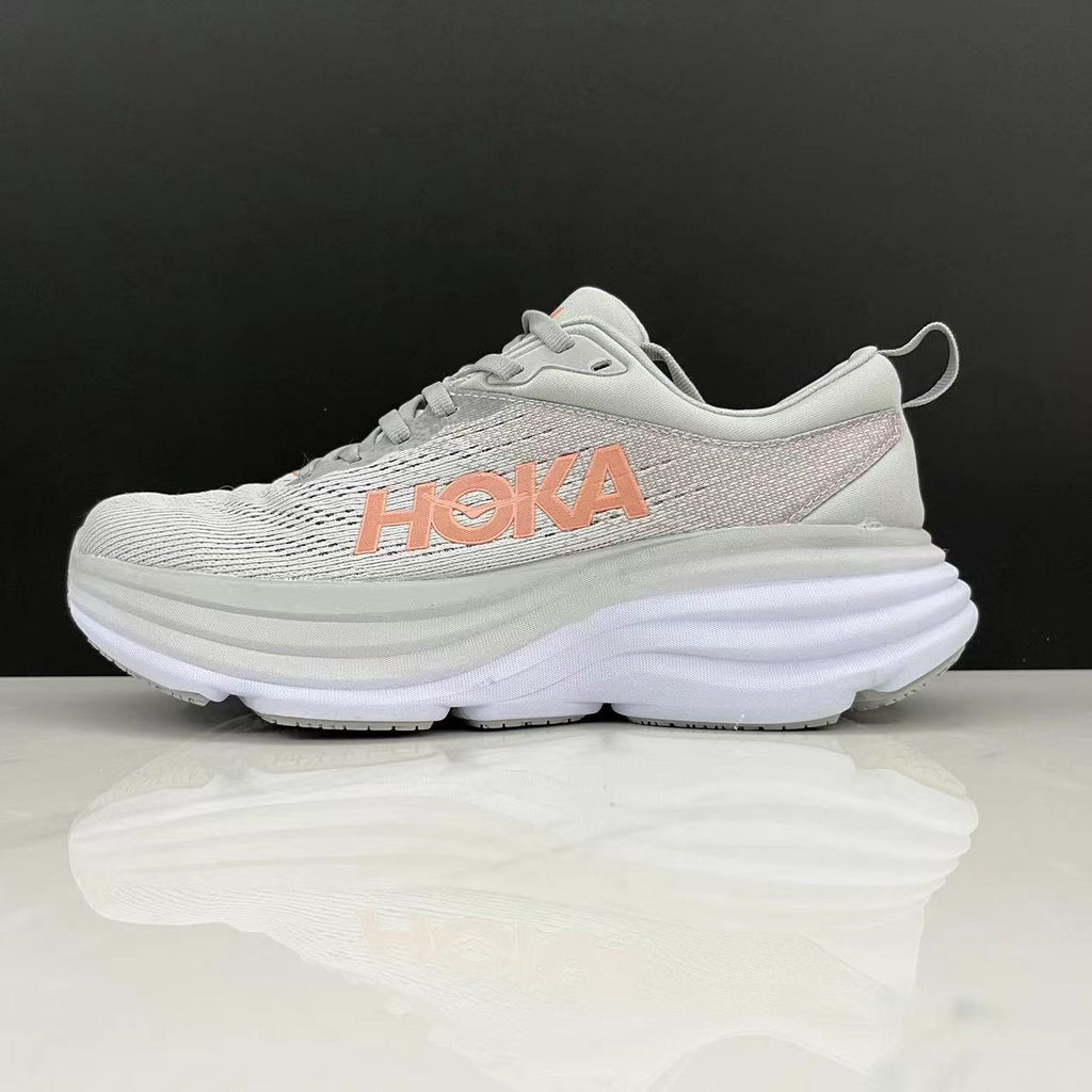 Hoka One One Bondi 8 Breathable Low-top Running Shoes Sneakers Light Gray