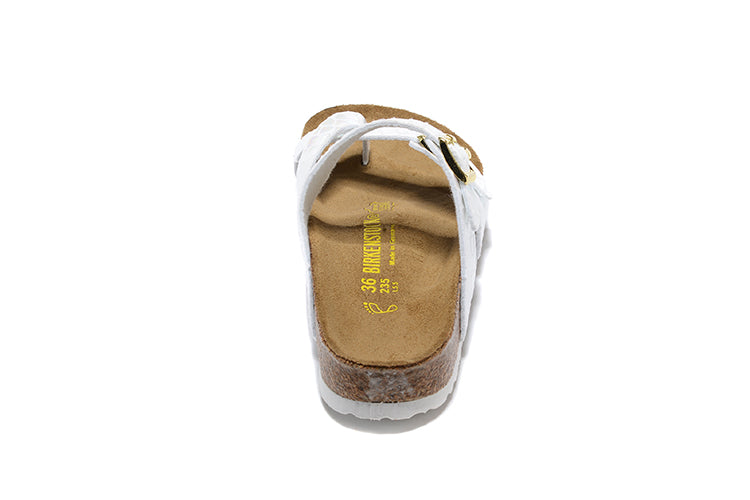 Birkenstock White Snakeskin Double Buckle Toe-Loop Leather Sandals