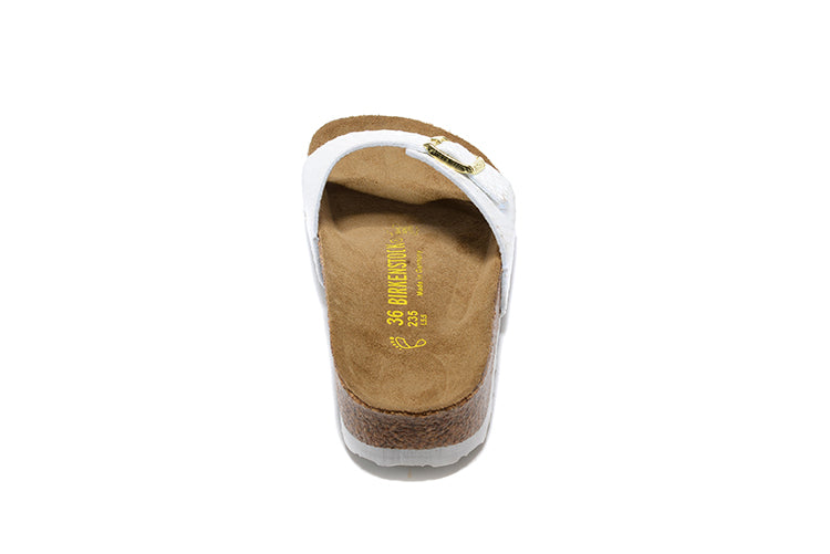 Birkenstock Madrid White Snakeskin Single-Snap Leather Sandals