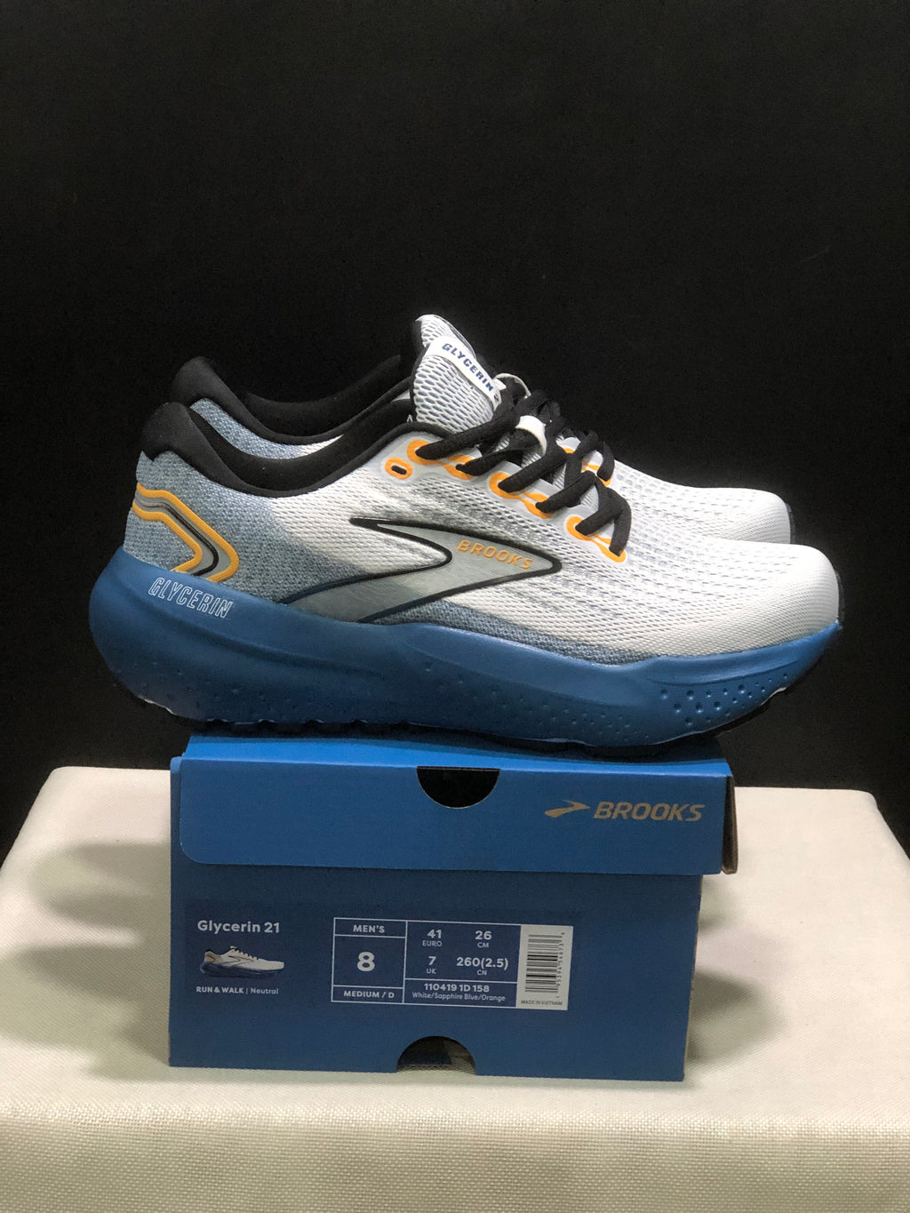 Brooks Glycerin 21 Men's Low-top Casual Running Shoes White/Sapphire Blue/Orange