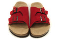 Birkenstock Two Buttons Red Scrub Leather Fashion Slippers