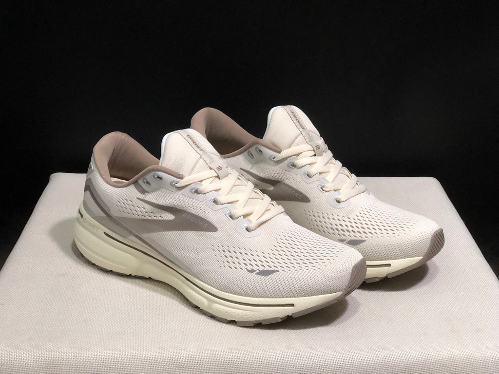Brooks Ghost 15 Shock-absorbing Wear-resistant Low-top Running Shoes Rice White/Light Brown