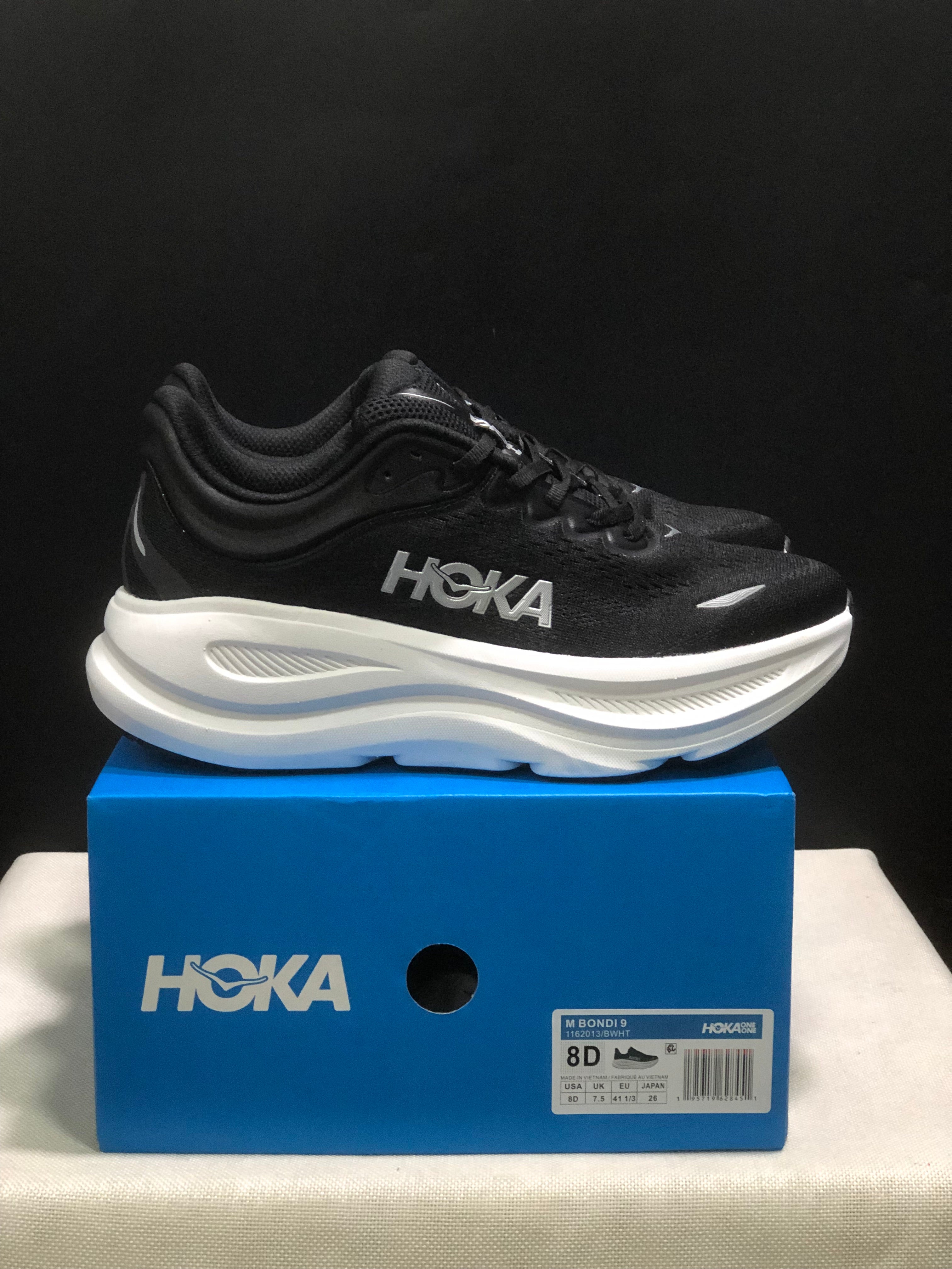 Hoka One One Bondi 9 Comfortable Low-top Running Shoes Sneakers Black/White