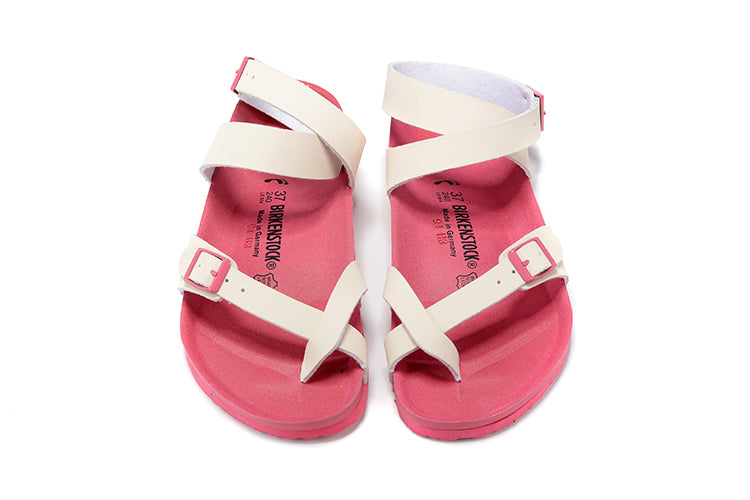 Birkenstock Single Button White Ringfinger Pink Sole Matte Leather Sandals