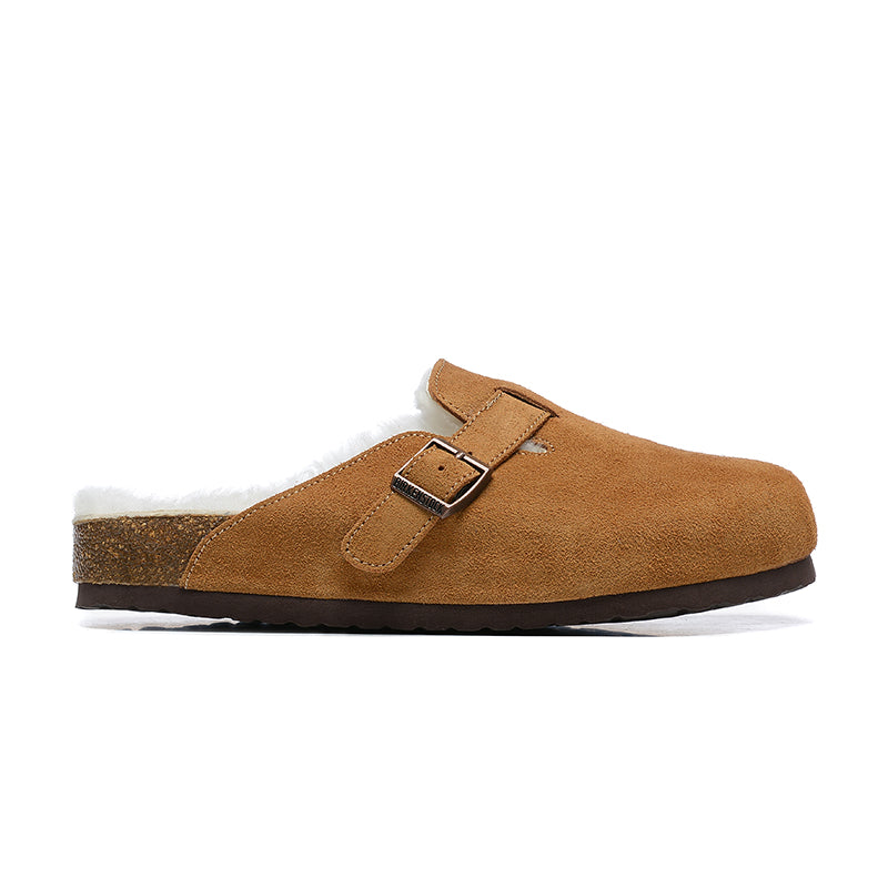 Birkenstock Earthy Yellow Suede White Shearling Lining Clog Shoes
