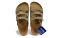 Birkenstock Three-Button Grayish Green Scrub Leather Casual Sandals