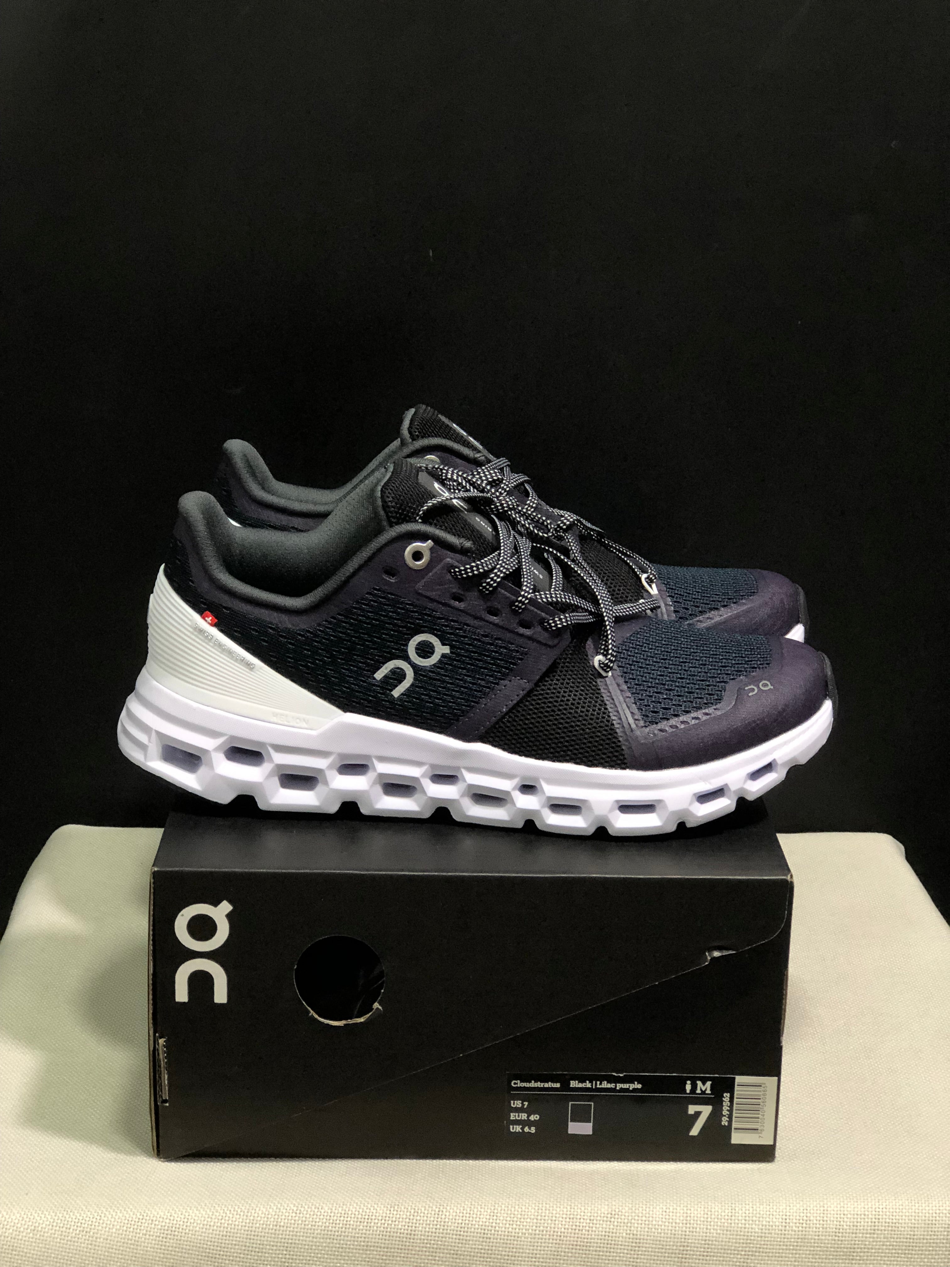 On Running Cloudstratus Shock-Absorbing And Breathable Running Shoes Black/Dark Purple