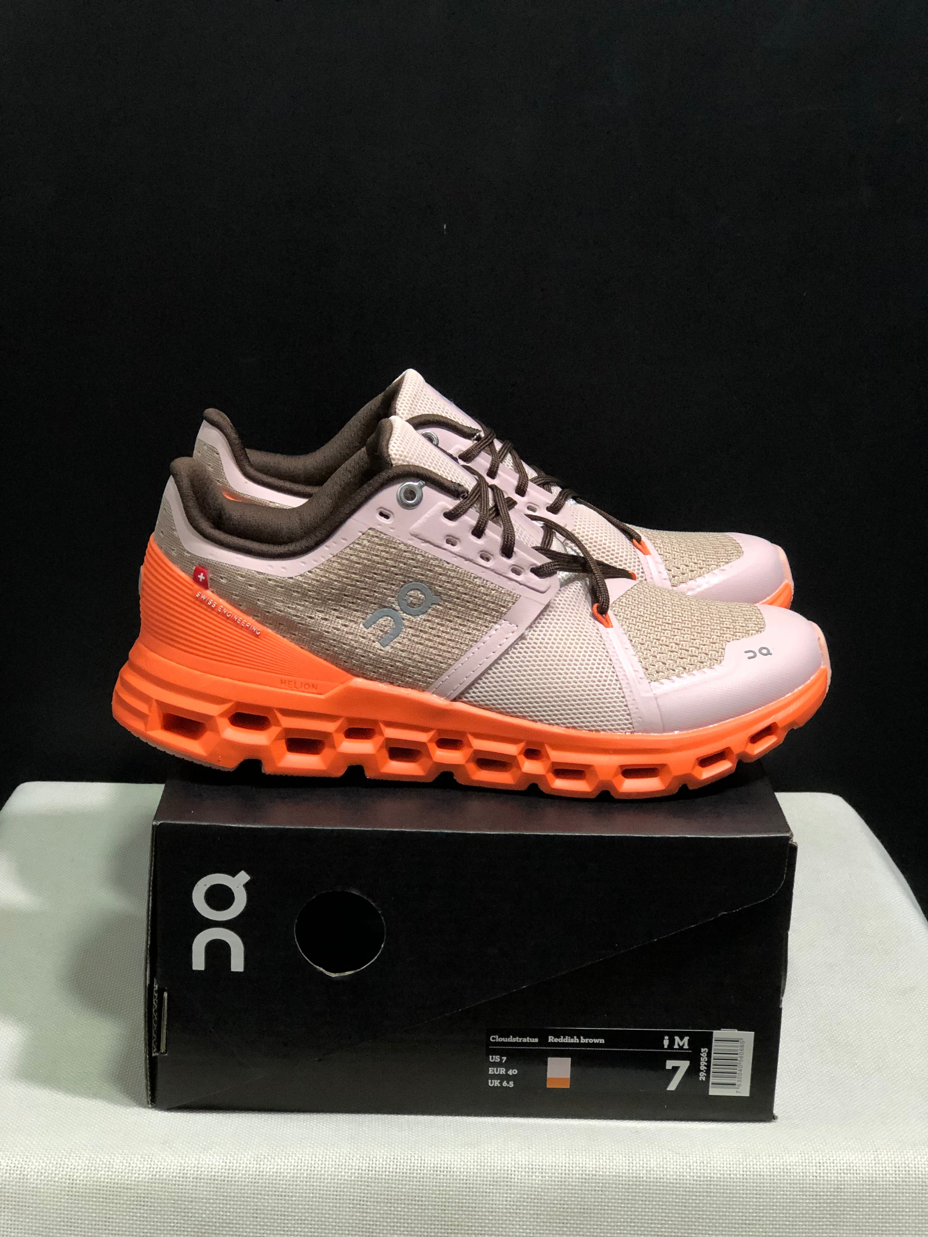 On Running Cloudstratus Shock-Absorbing And Breathable Running Shoes Reddish Brown