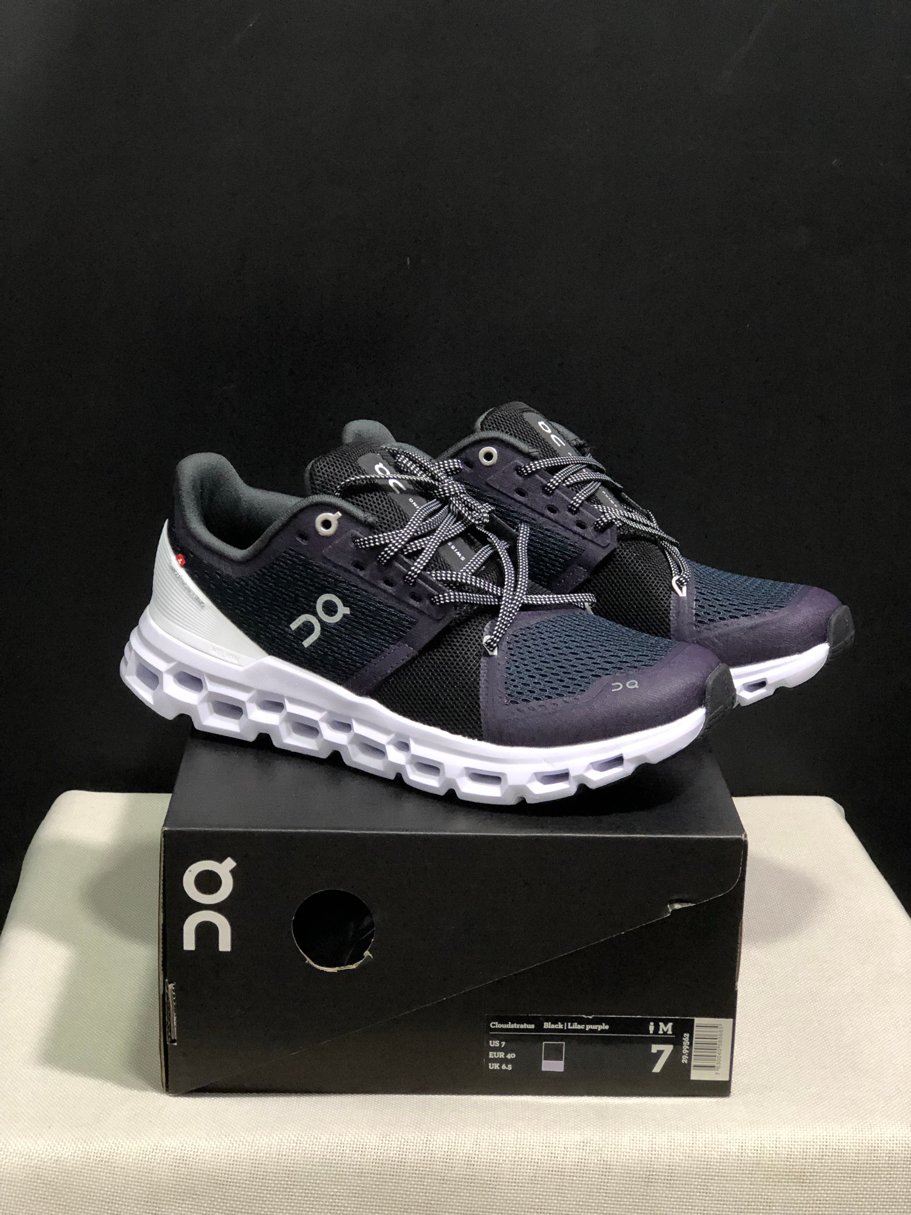 On Running Cloudstratus Shock-Absorbing And Breathable Running Shoes Black/Dark Purple