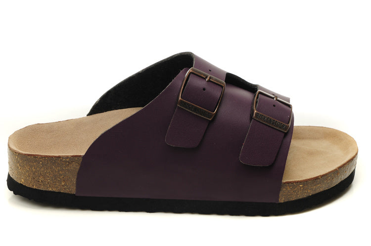 Birkenstock Two Buttons Dark Purple Matte Leather Fashion Slippers