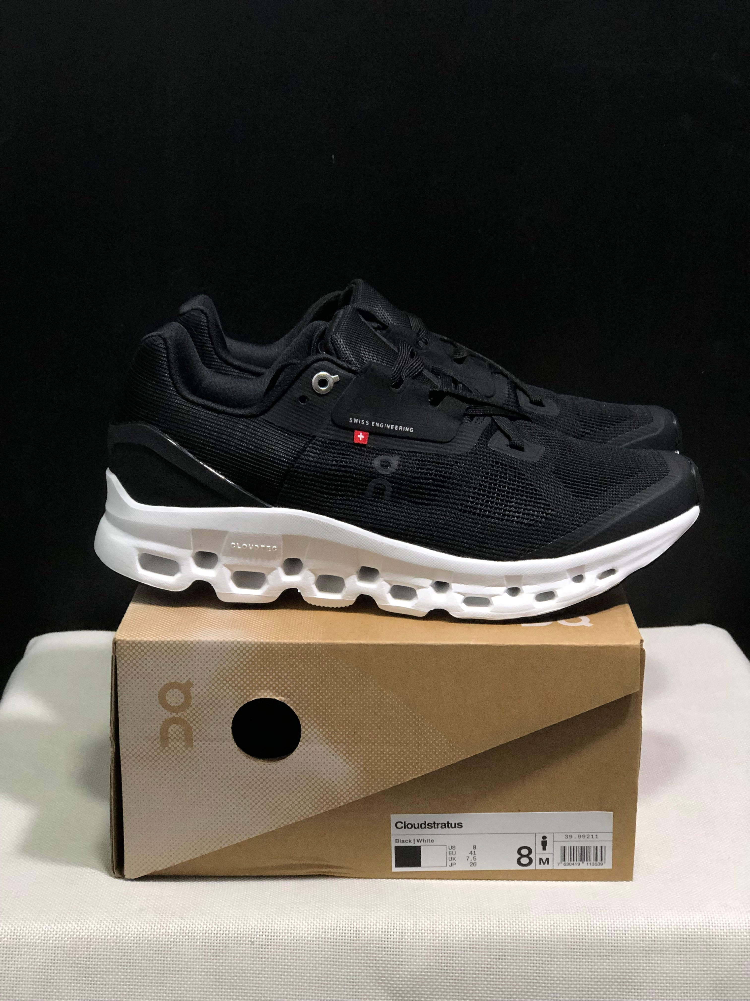 On Running Cloudstratus Breathable Support Running Shoes Black/White
