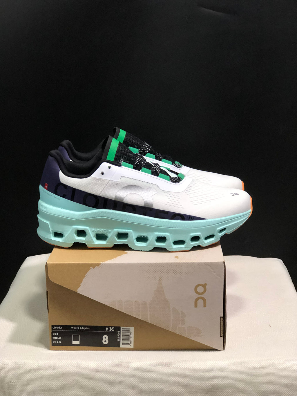 On Running Cloudmonster Anti-Slip Running Shoes White/Tiffany Blue
