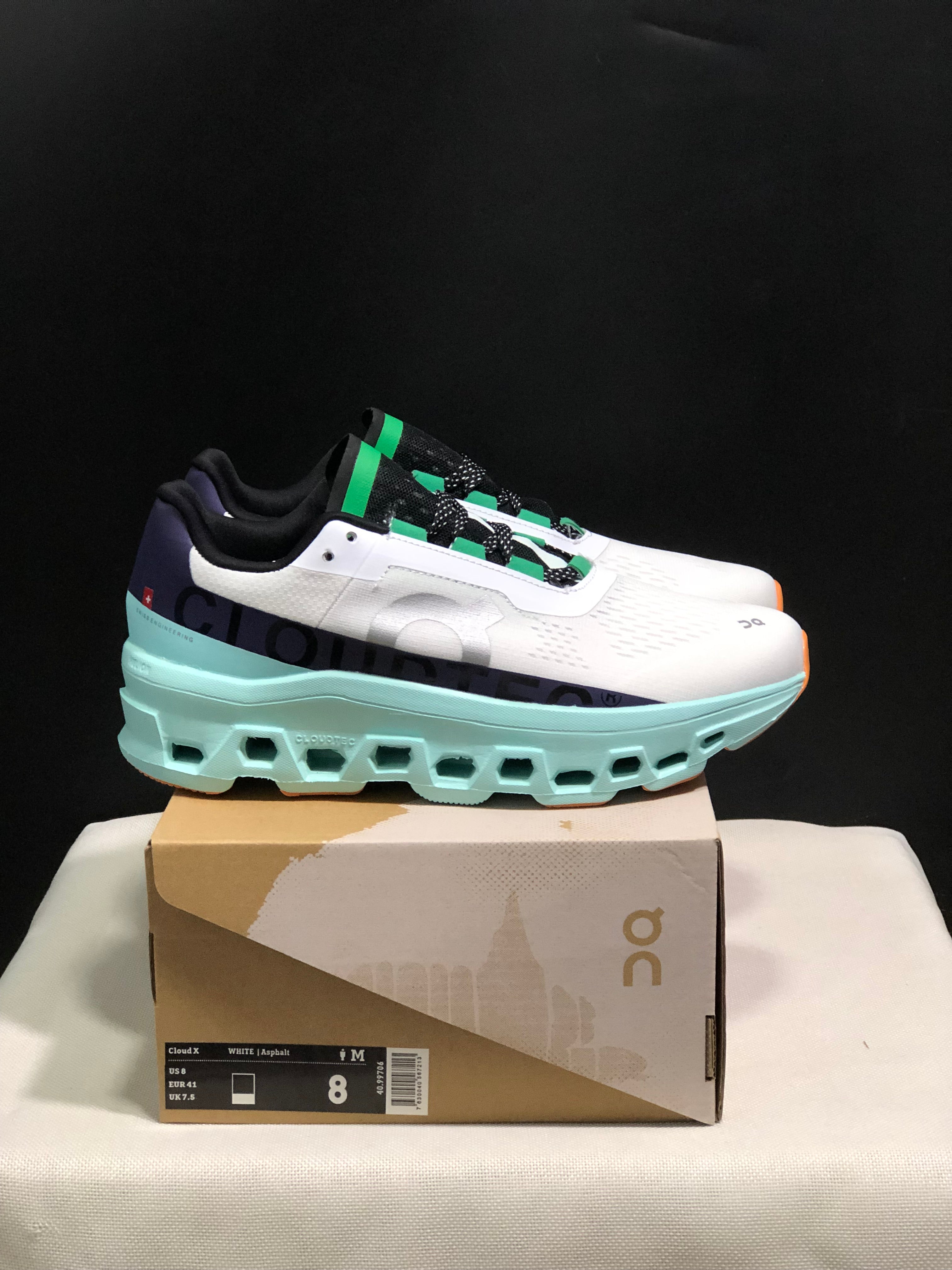 On Running Cloudmonster Anti-Slip Running Shoes White/Tiffany Blue