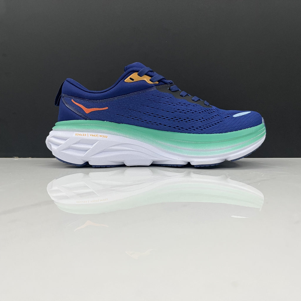 Hoka One One Bondi 8 Breathable Low-top Running Shoes Sneakers Navy/Light Green