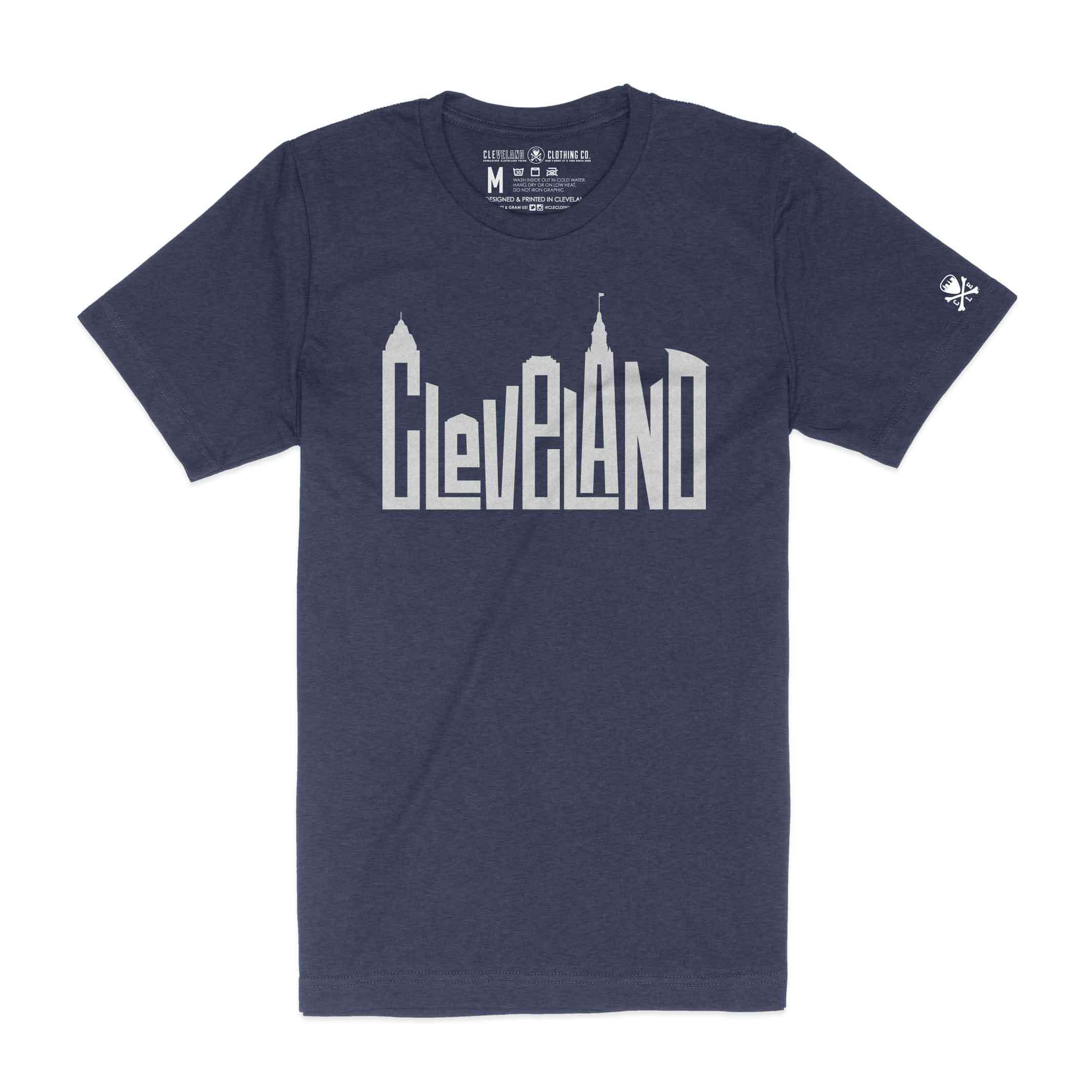 Cleveland Skyline Letters - Navy/Red - Unisex Crew T-Shirt