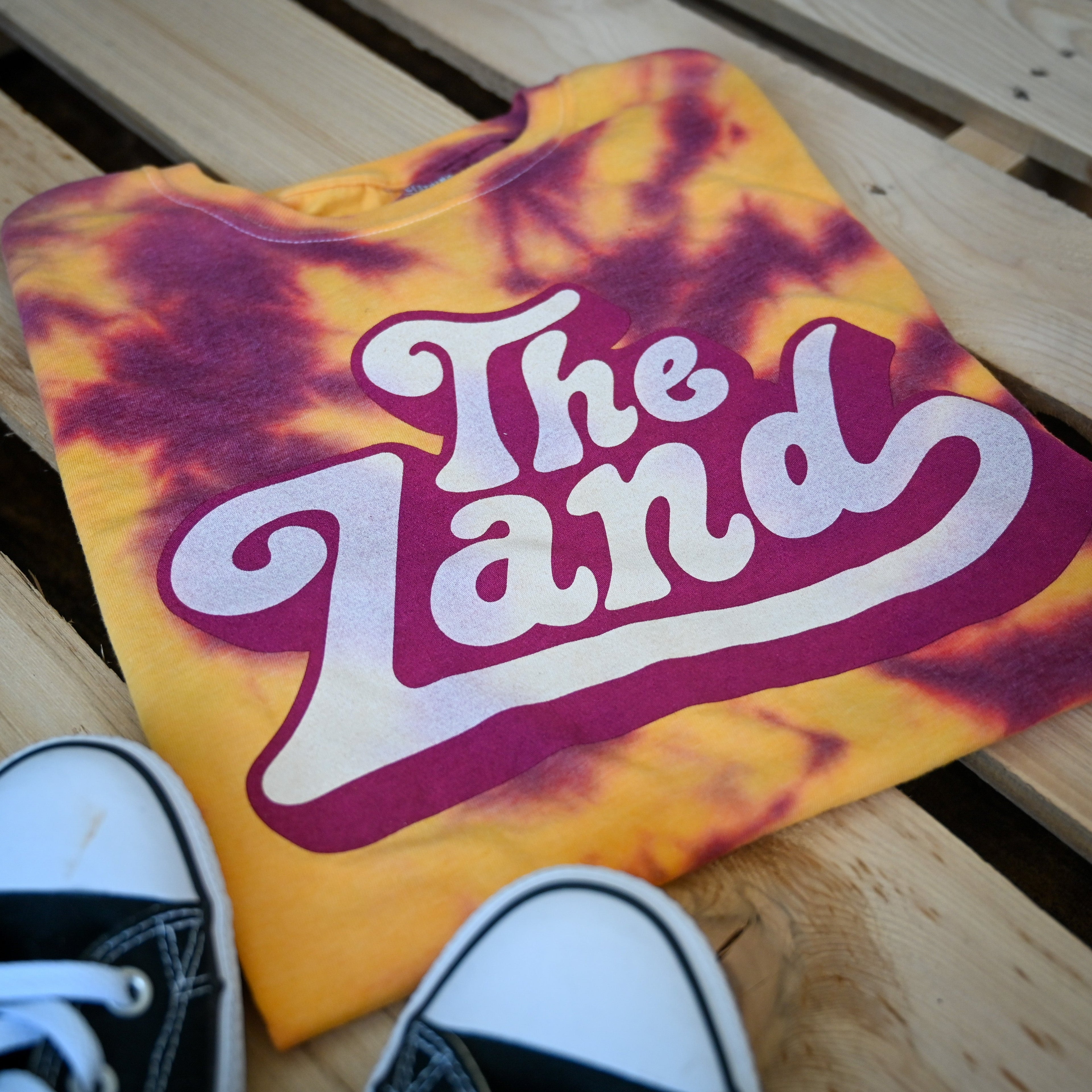 The Land Groovy - Wine/Gold Tie Dye Unisex Crew T-Shirt