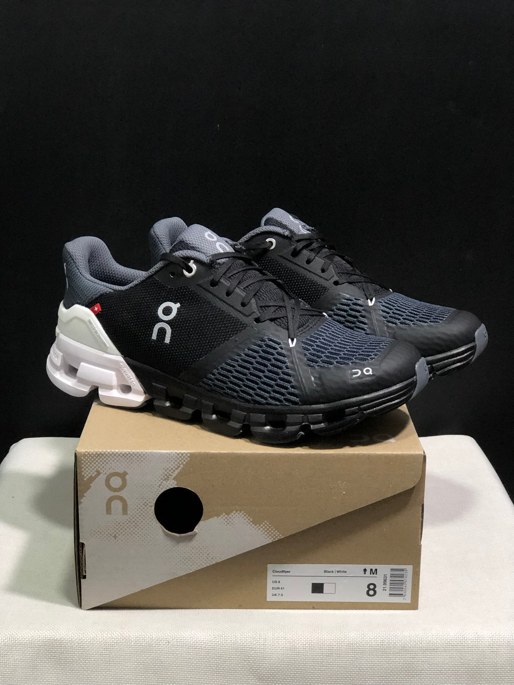 On Running Cloudflyer Black/White Shock-Absorbing Running Shoes