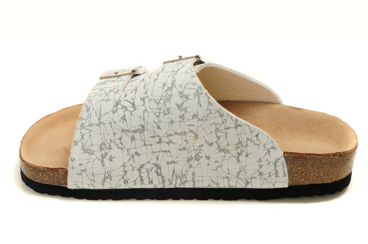 Birkenstock Two Buttons White Pattern Matte Leather Fashion Slippers