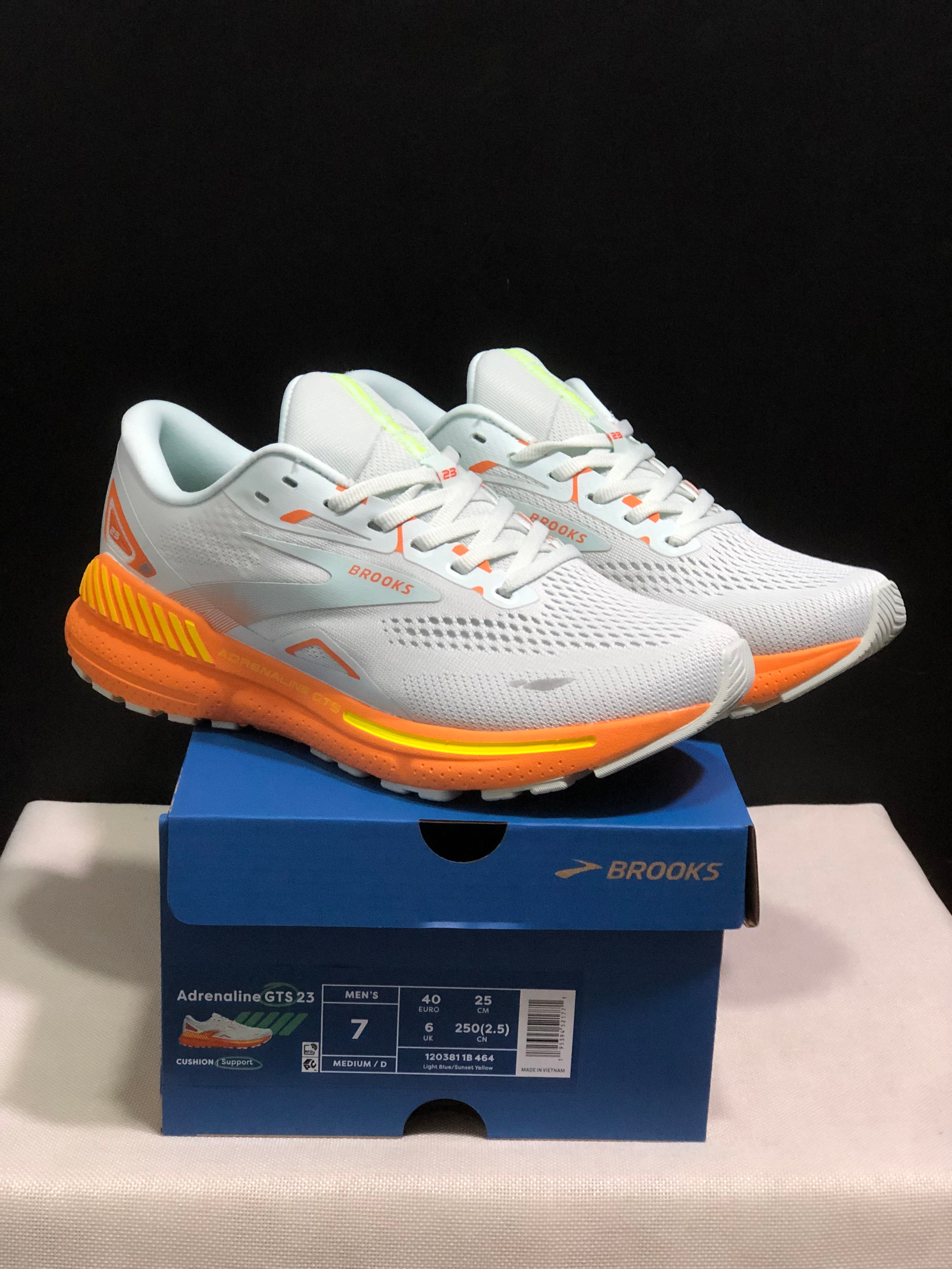 Brooks Adrenaline GTS 23 Shock-absorbing Wear-resistant Low-top Running Shoes Light Blue/Sunset Yellow