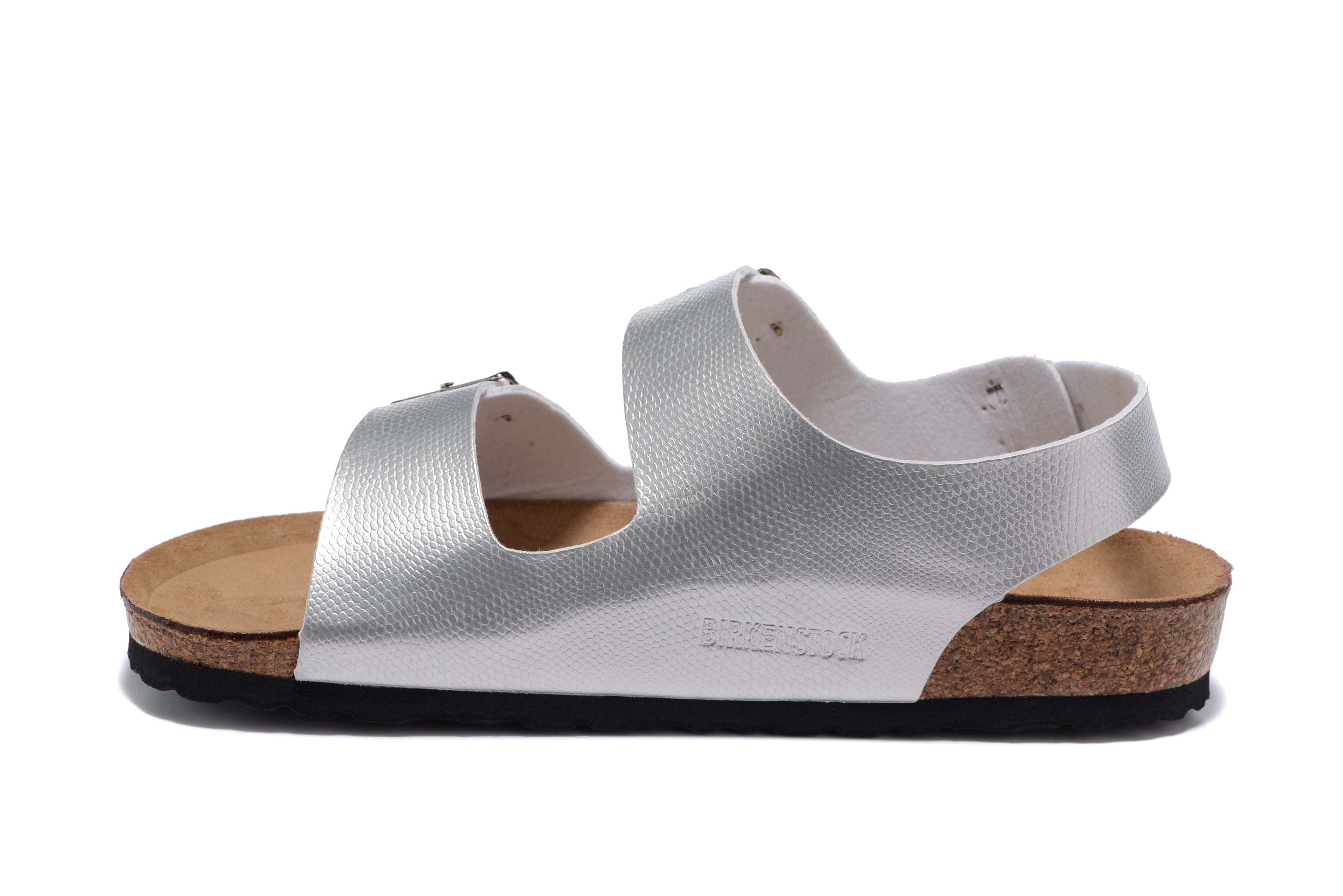 Birkenstock Silver Snakeskin Double Buckle Strap Sandal