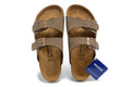 Birkenstock Two-Button Light Brown Scrub Leather Slippers