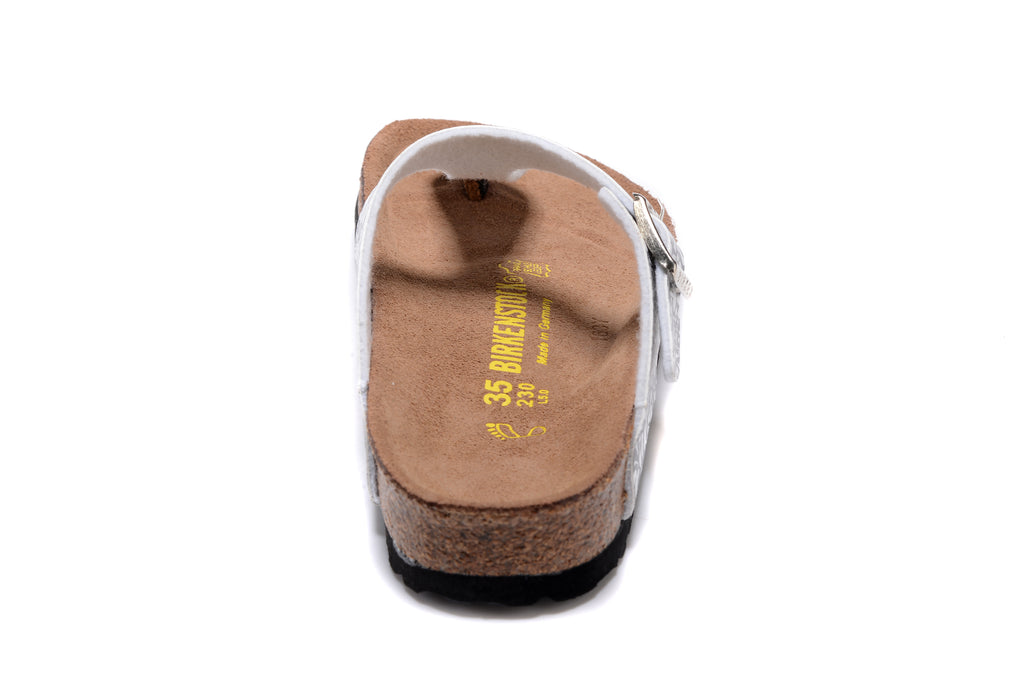 Birkenstock Gizeh Black/White Grain Flip Flops Leather Sandals