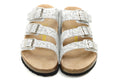 Birkenstock Ellice Three-Button White Pattern Matte Leather Sandals