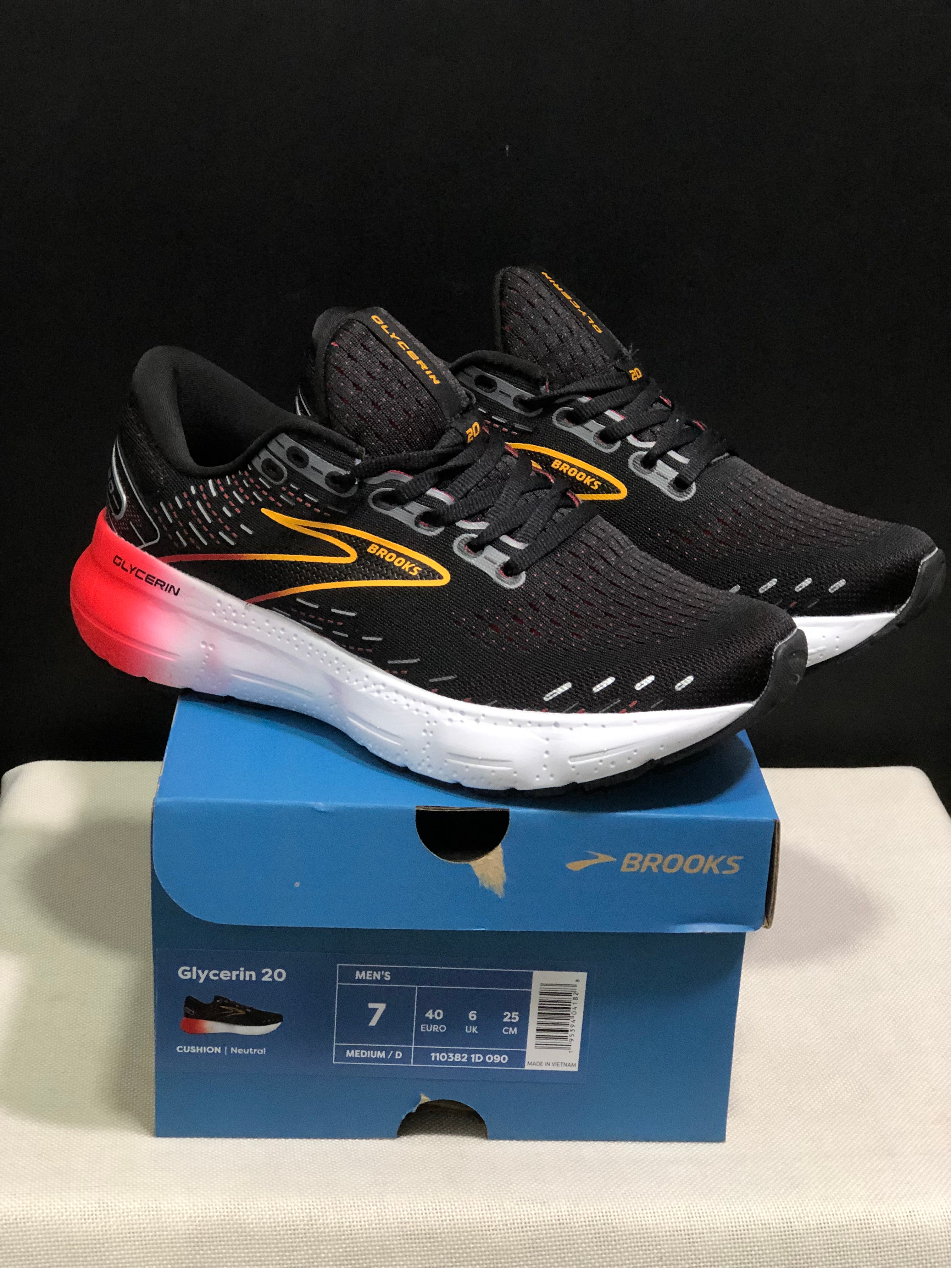 Brooks Glycerin GTS 20 Shock-absorbing Wear-resistant Running Shoes Black/Red/Orange