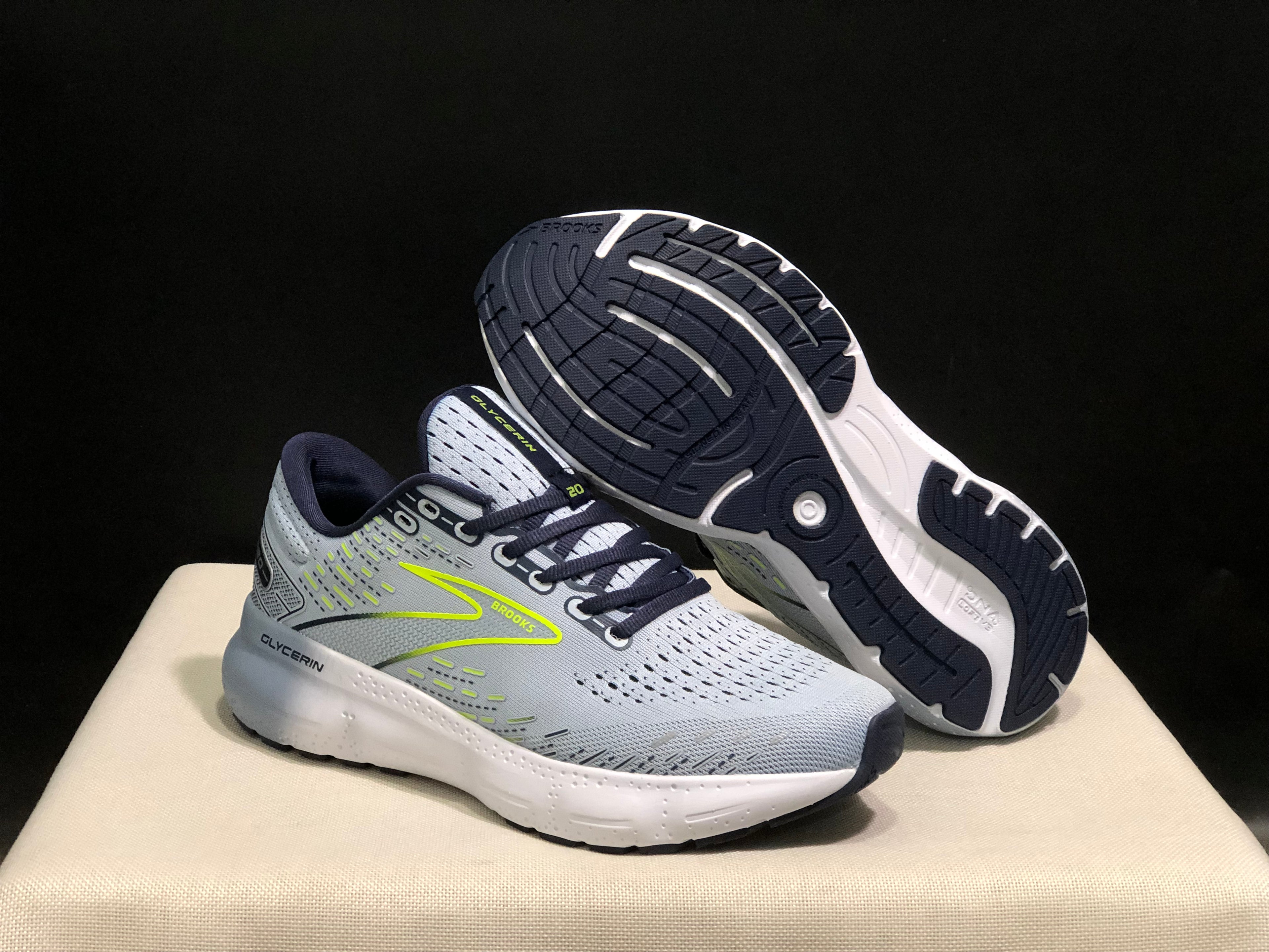 Brooks Glycerin GTS 20 Shock-absorbing Wear-resistant Running Shoes Grey/Fluorescent Green