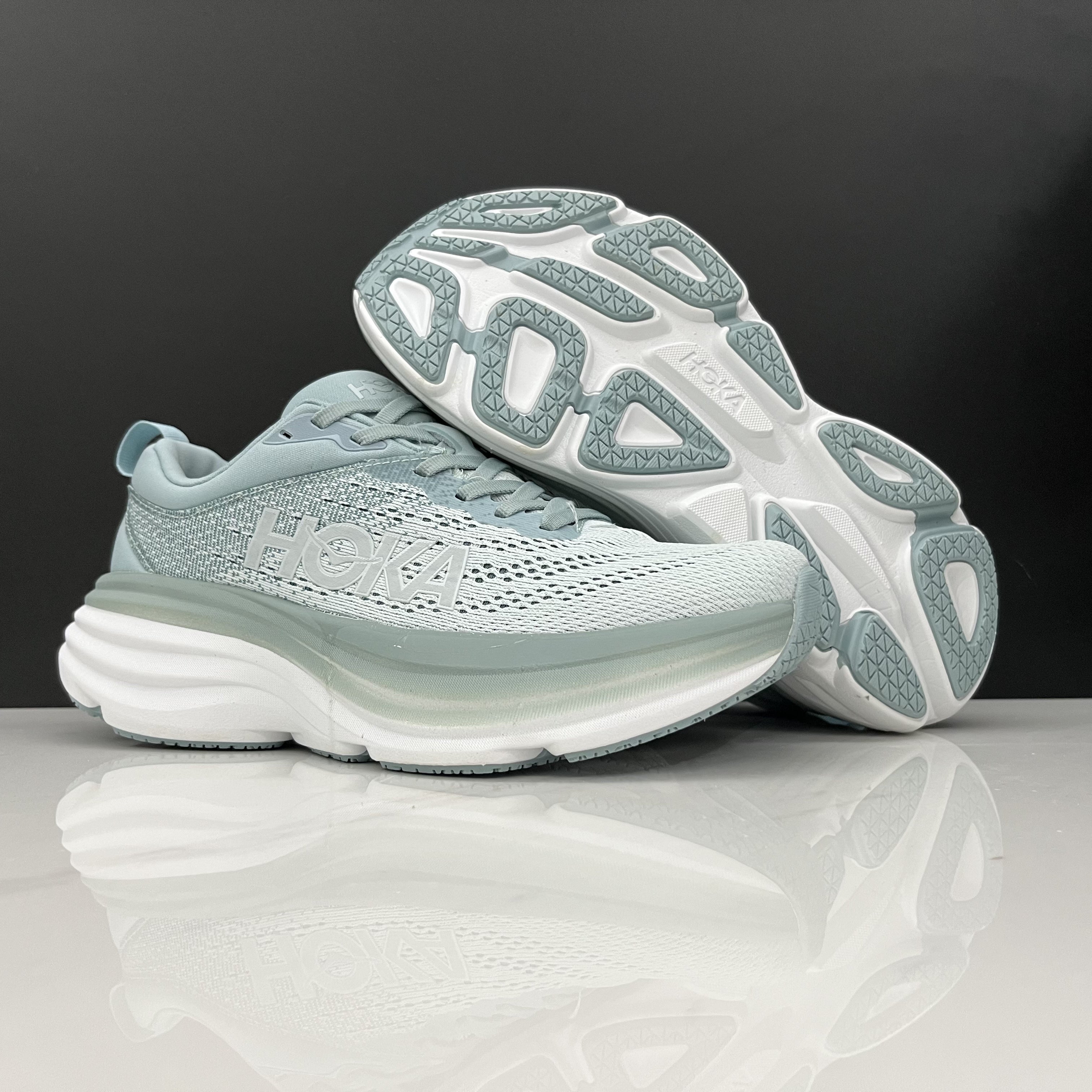 Hoka One One Bondi 8 Breathable Low-top Running Shoes Sneakers Blue Gray