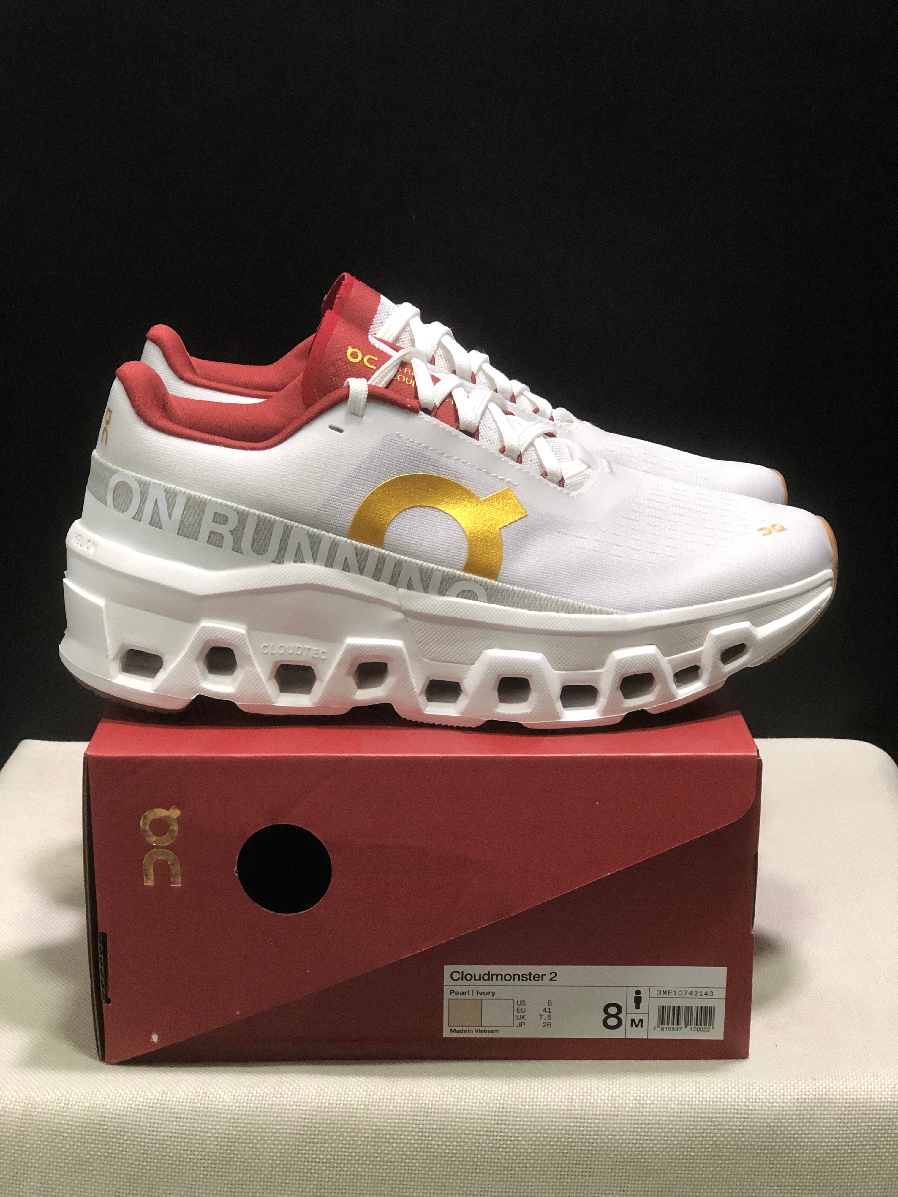 On Running Cloudmonster 2 Shock-Absorbing And Breathable Running Shoes Ivory White/Red